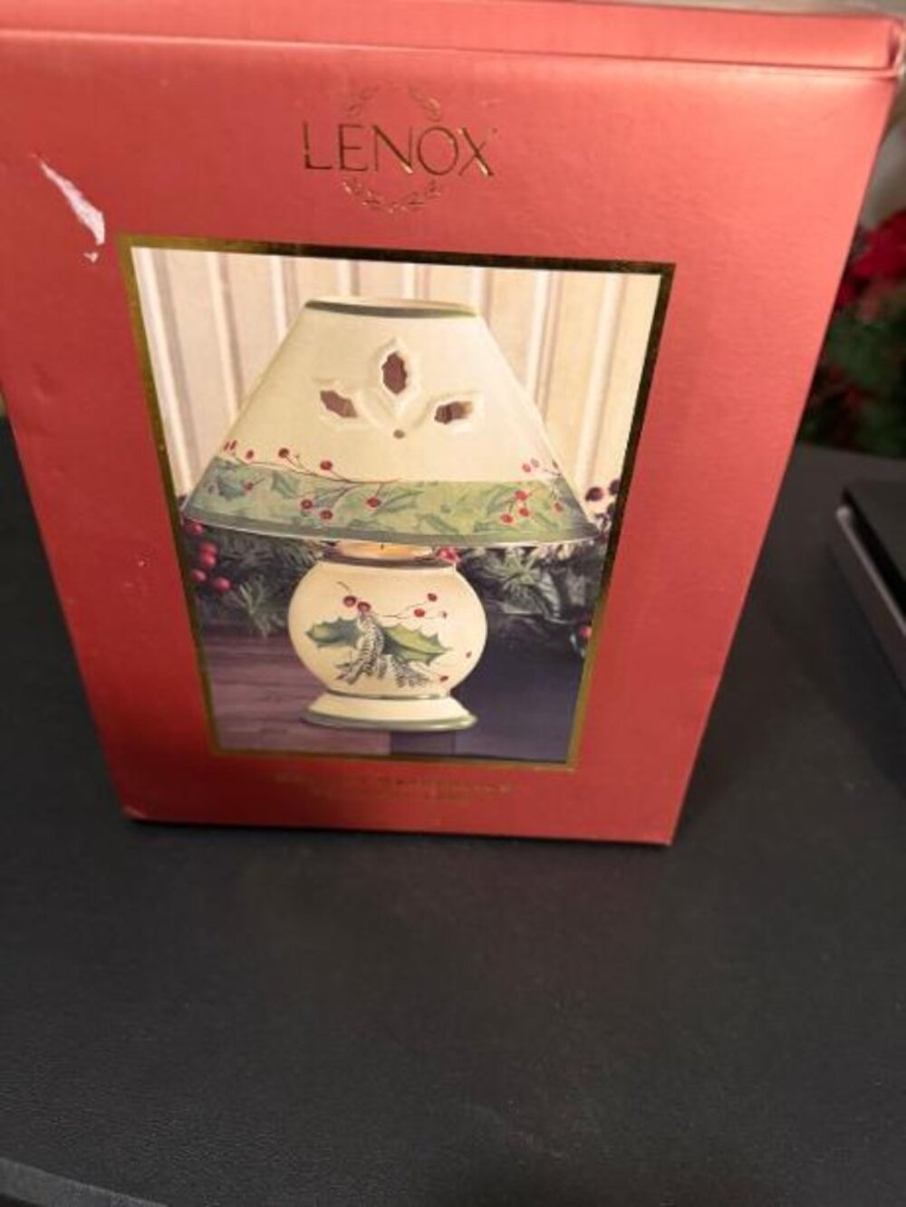 Lenox Holiday Gatherings Tealight Lamp 8" Holly Berry Christmas NIB